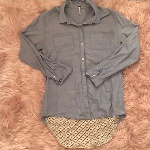 Free People denim button down with crochet back